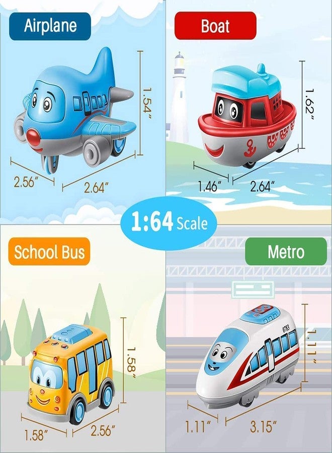 مجموعة سيارات دارفيس المعدنية المصبوبة غير القابلة للكسر، تتضمن 6 سيارات صغيرة: قطار، حافلة، سيارة أجرة، ترام، طائرة، وسفينة. لعبة سحب للخلف مناسبة للأولاد والبنات من عمر سنتين إلى خمس سنوات. - Image 2